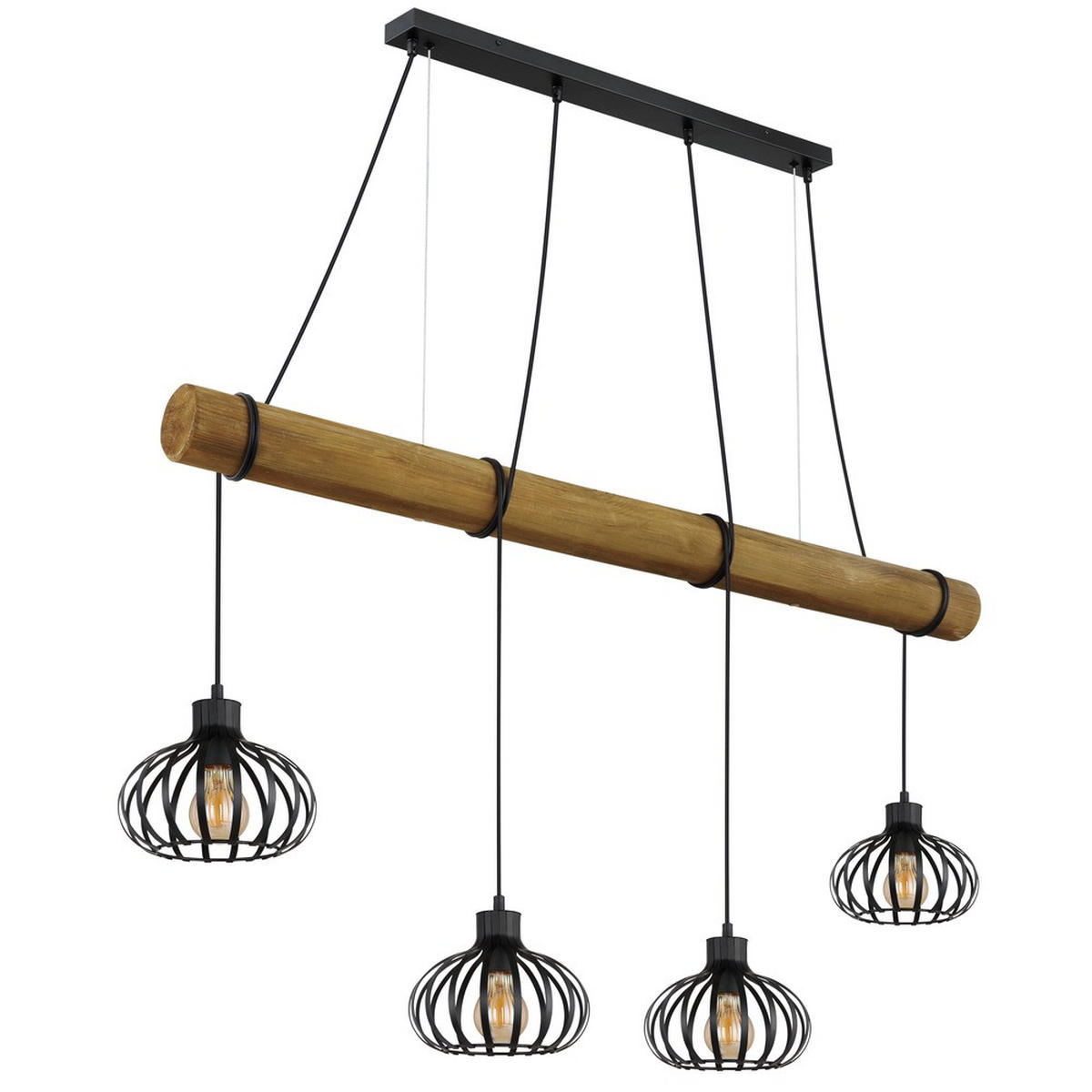 PENDELLEUCHTE CALDWELL, Metall, Schwarz matt, 4-flammig - Schwarz, Holz (125/20/150cm) - Globo Lighting