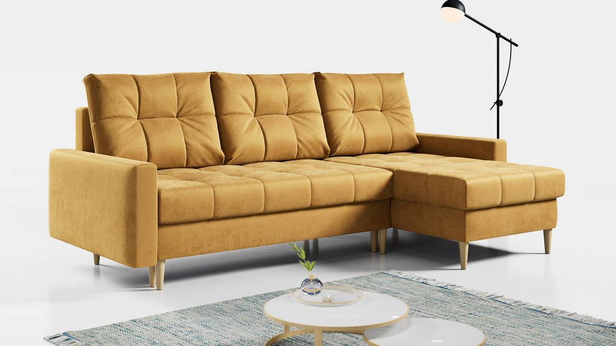 ECKSOFA Astra Gelb Velvet - Gelb/Braun, Holz/Textil (220/140cm) - MKS