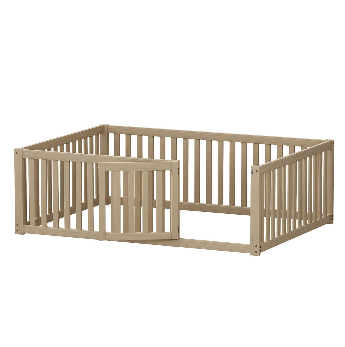 BODENBETT 140/200 cm aus Kiefernholz mit Zaun und Tür - Naturfarben, Holz (140/200cm) - OKWISH