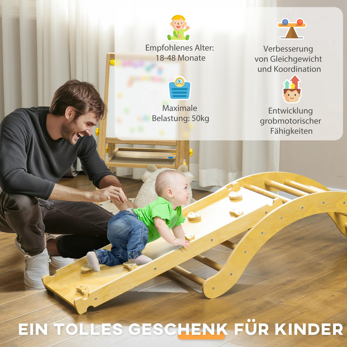 KINDER-KLETTERSET 4-in-1 DE-09803 Holz - Naturfarben, Holz (49.5/39.5/168cm) - ComfortXL