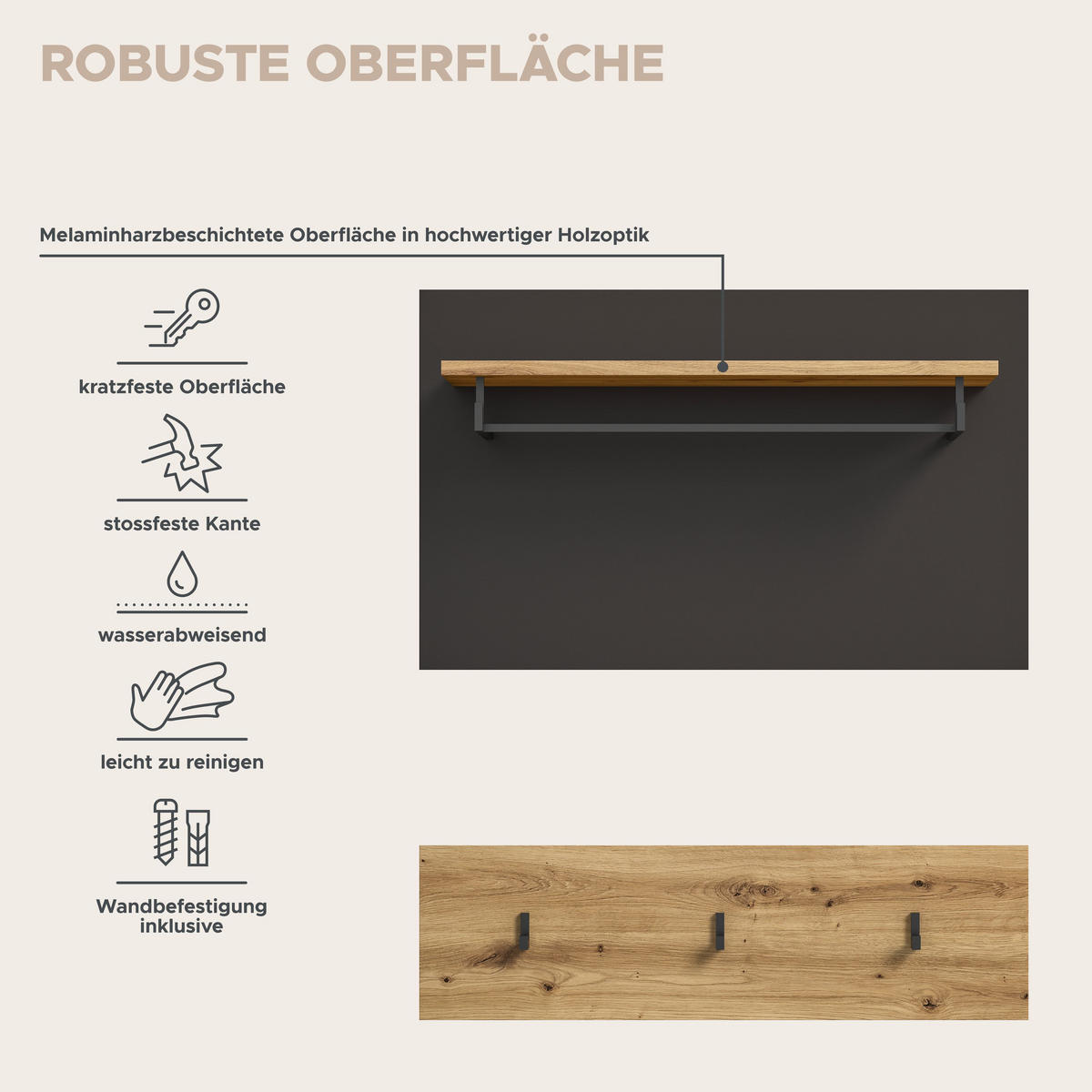 GARDEROBENPANEEL Canu Garderobe in Basalt grau Nb. und Artisan Nb. B/H/T: 80x73x27 cm - Dunkelgrau, Holzwerkstoff (80/73/27cm)