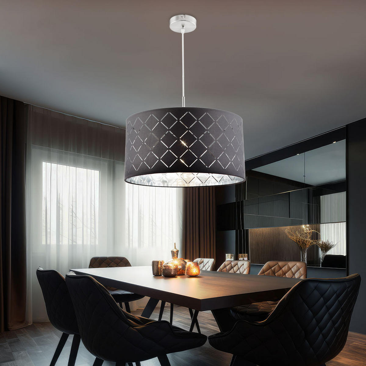 LED HÄNGELAMPE Kidal Schwarz Textil - Schwarz, Metall (40/40/140cm) - Globo Lighting