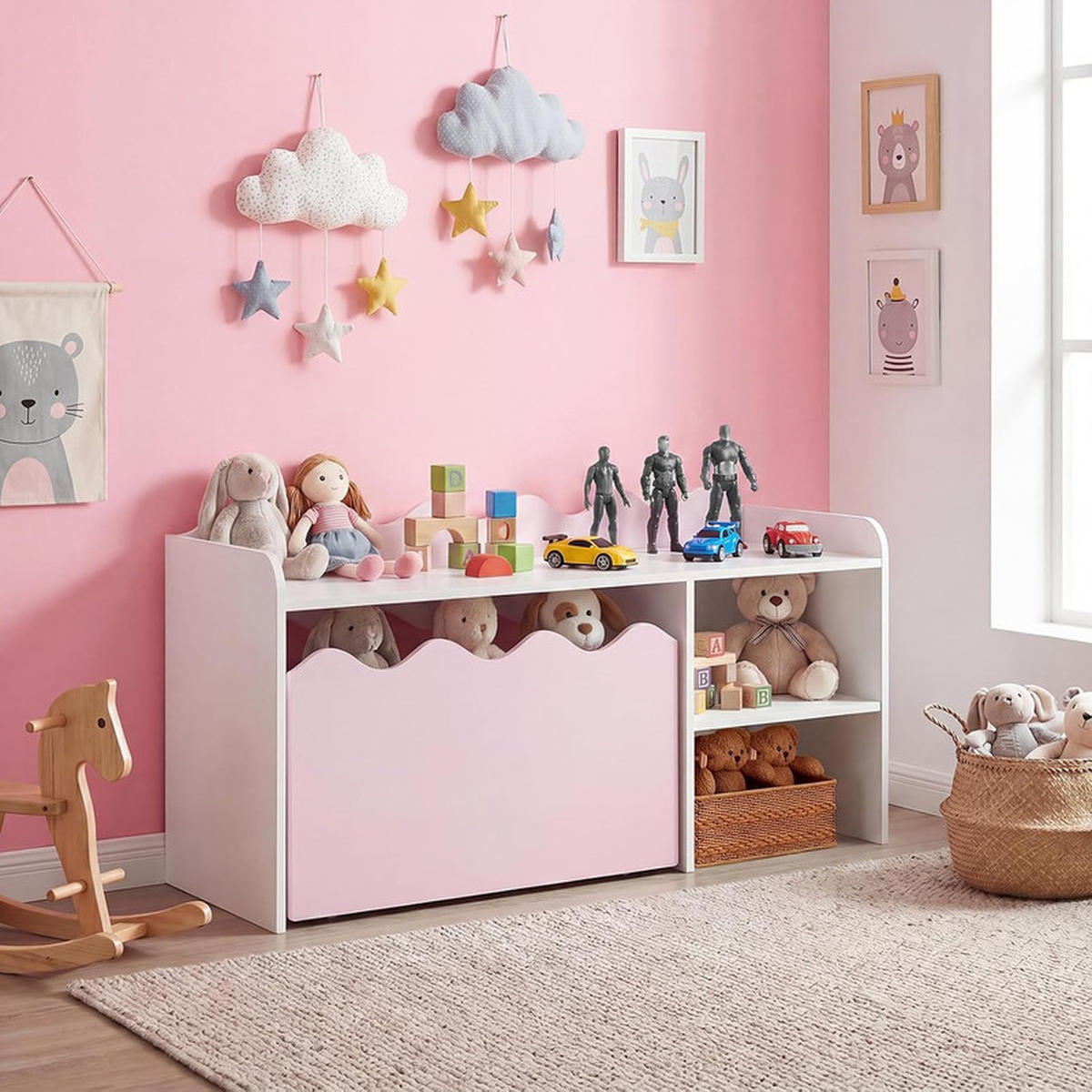 KINDERTISCH mit Rollen rosa(2-tlg) - Pink, Holzwerkstoff (89.5/45/40cm) - COSTWAY