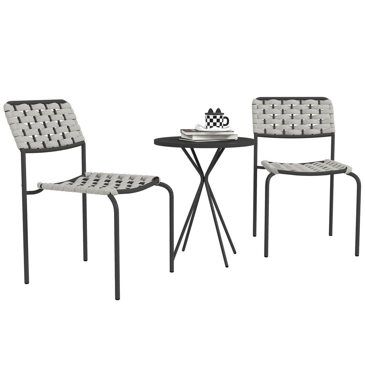 POLYRATTAN GARTENMÖBEL SET DE-06732 3-teilig für 2 Personen, mit Tisch Grau - Grau, Textil/Metall - ComfortXL