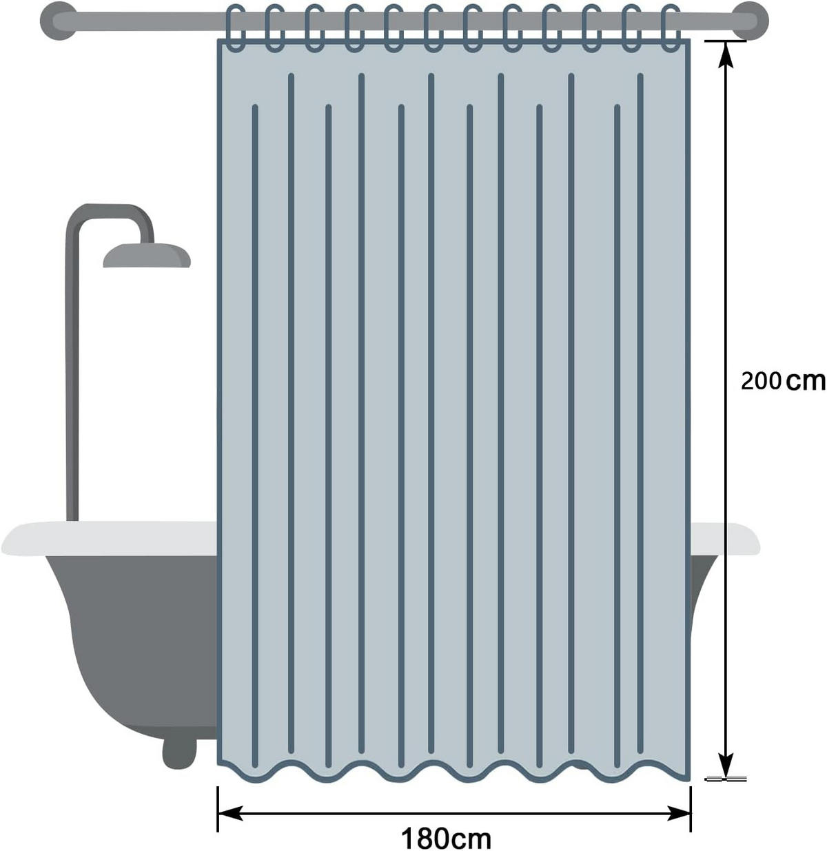 DUSCHVORHANG Kunststoff wasserdicht waschbar leicht zu reinigen mit Haken für Badezimmer - Transparent, Kunststoff (180/200cm) - MCBOSON