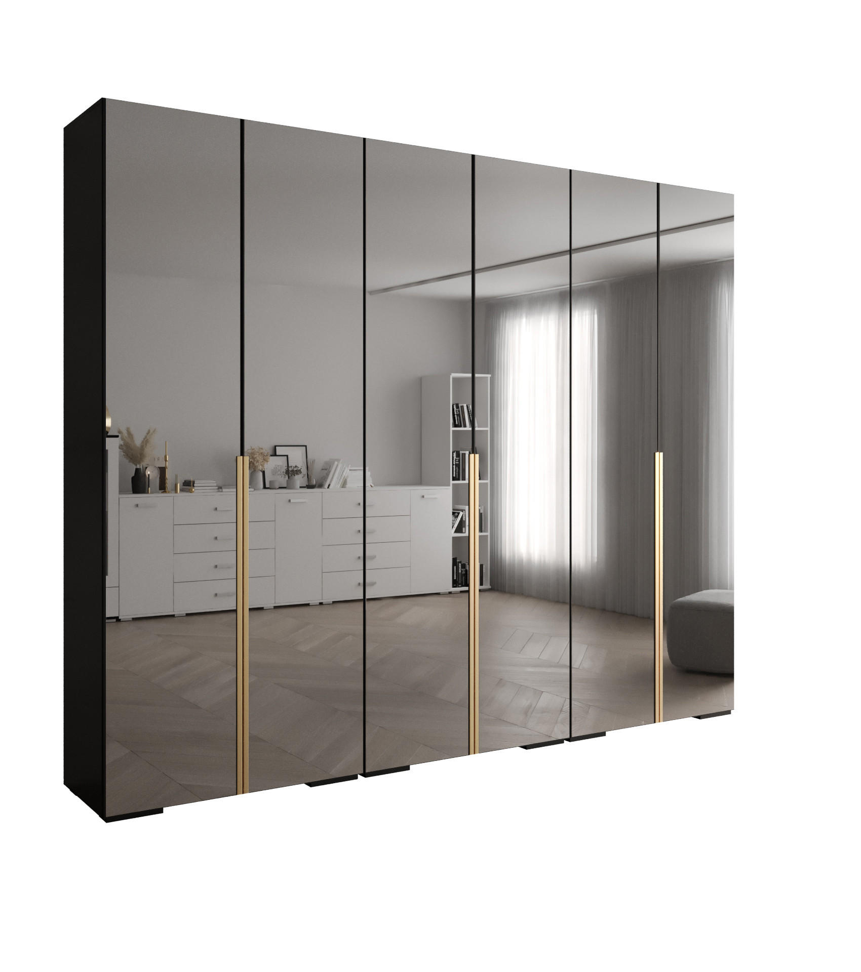 Abiks Möbel Drehtürenschrank Schwarz, Gold 300x236.7x47 cm