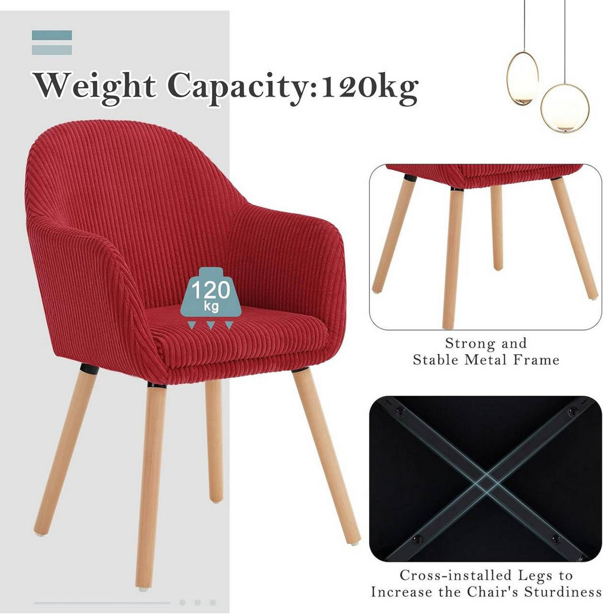 ESSZIMMERSTUHL 2er Set Polsterstuhl, Cord, Holzbeine, Rot - Eichefarben/Rot, Holz/Kunststoff (55.5/83.5/56.5cm) - Woltu