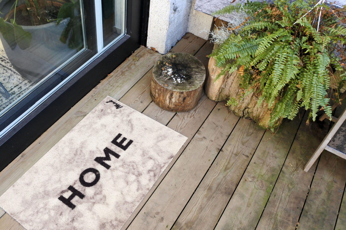 OUTDOOR FUßMATTE "Blink" mit Spruch "Home" Marmor 50 x 75 cm - Beige/Schwarz, Kunststoff/Textil (50/75cm) - MAD ABOUT MATS