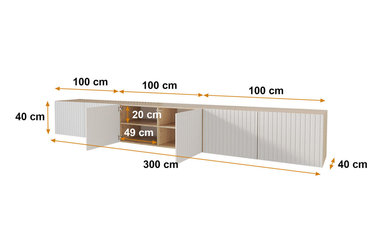 LOWBOARD KITO-W 3x100x40x40 cm - Artisan / Weiß - Eiche Artisan/Weiß, Holzwerkstoff (300/40/40cm) - ALTDECOR