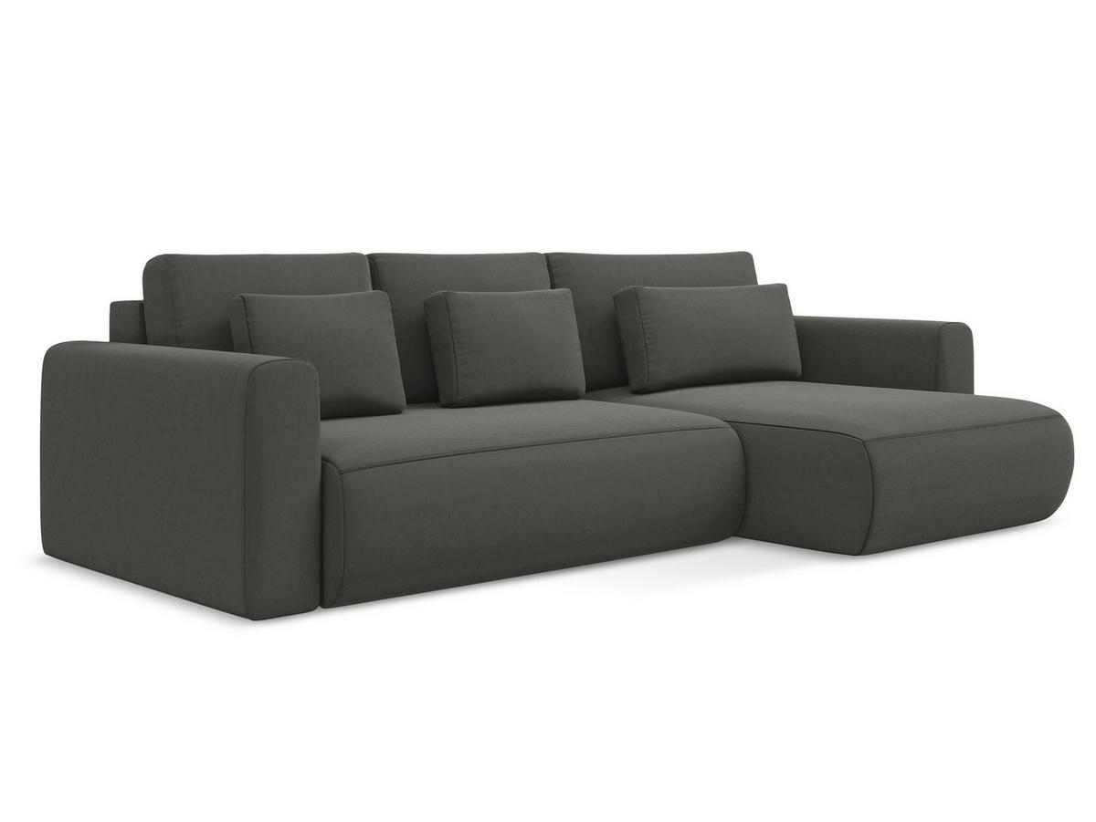 ECKSOFA mit Schlaffunktion Samt Stoff Grau - Dunkelgrau/Schwarz, Kunststoff/Textil (278/149cm) - Makamii