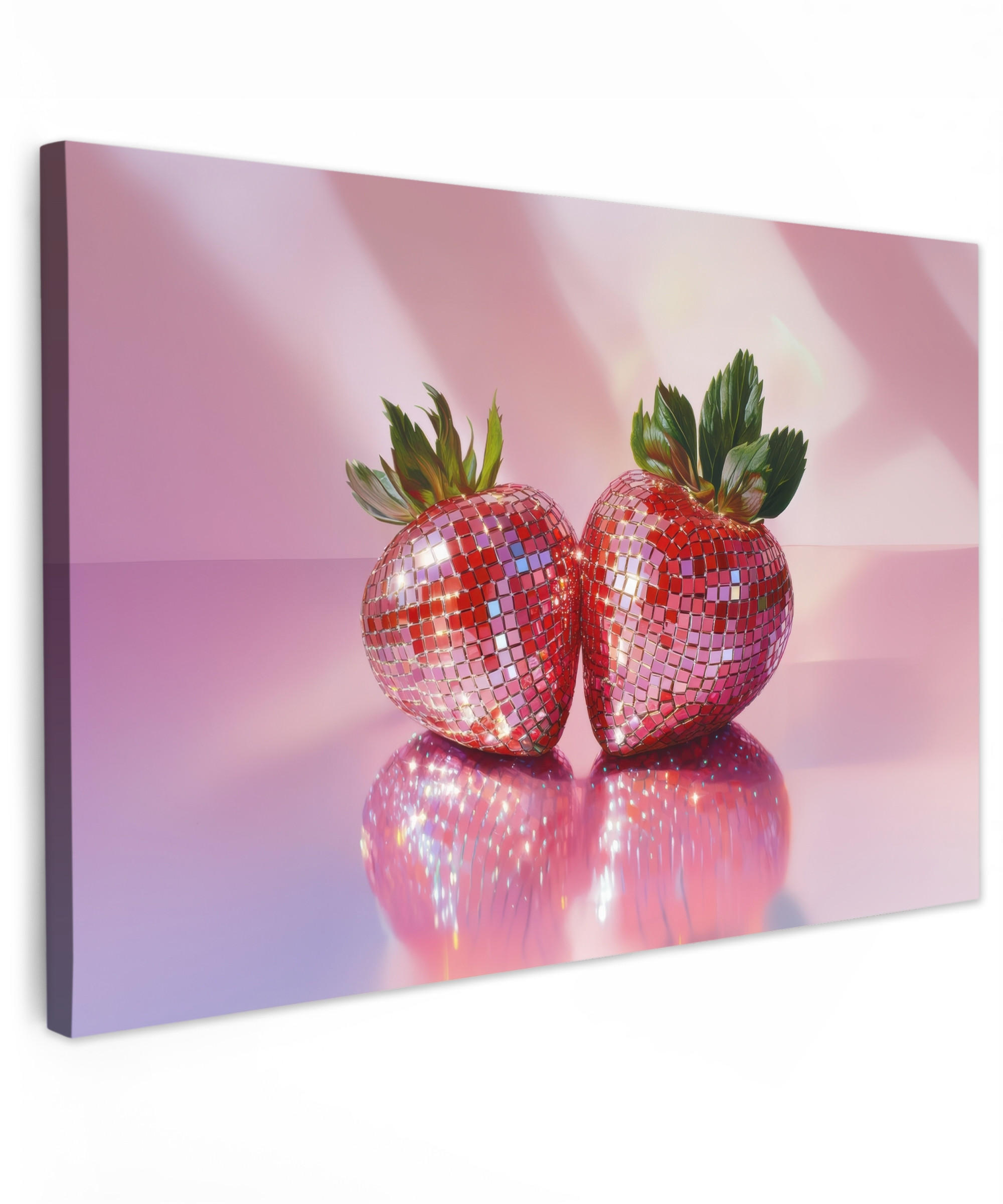 LEINWANDBILD Disco - Obst - Glitzer - Erdbeere Groß 140x90 cm - Pink, Textil (140/90cm) - MuchoWow