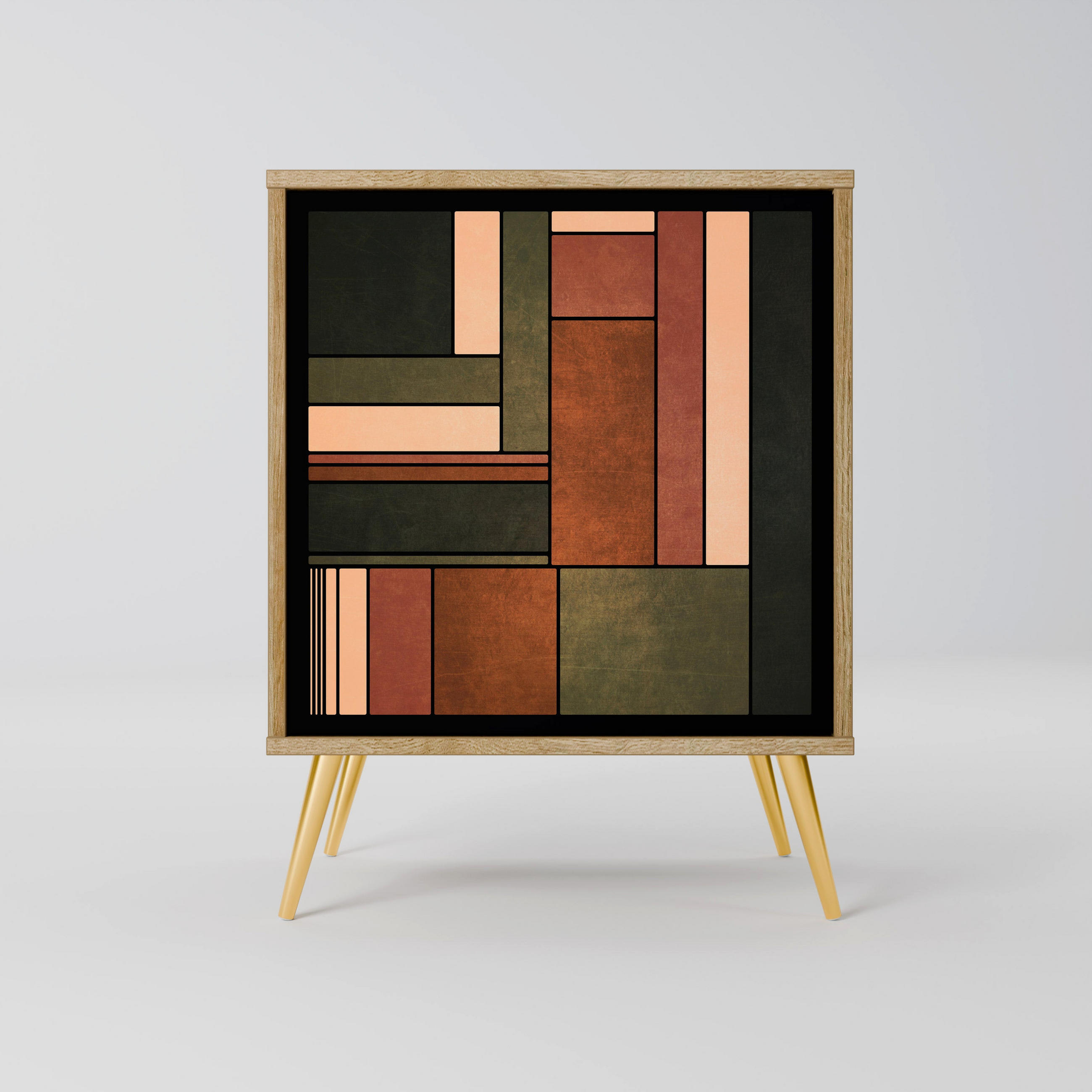 SIDEBOARD FIGURES OF NATURE, Eichefarben, 57,5x42x75,5 cm, Goldfarbene Metallfüße - Eichefarben/Goldfarben, Holzwerkstoff/Metall (57.5/75.5/42cm) - SpaceRebels