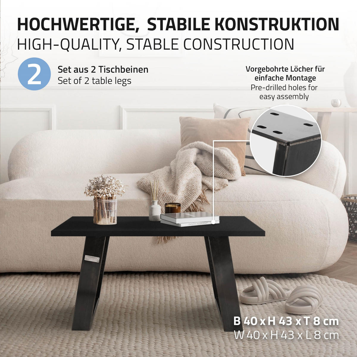 TISCHBEINE 2er Set 80GRAD 40 x 43 cm Dunkelgrau - Bronzefarben, Metall (40/8/43cm) - ML-DESIGN