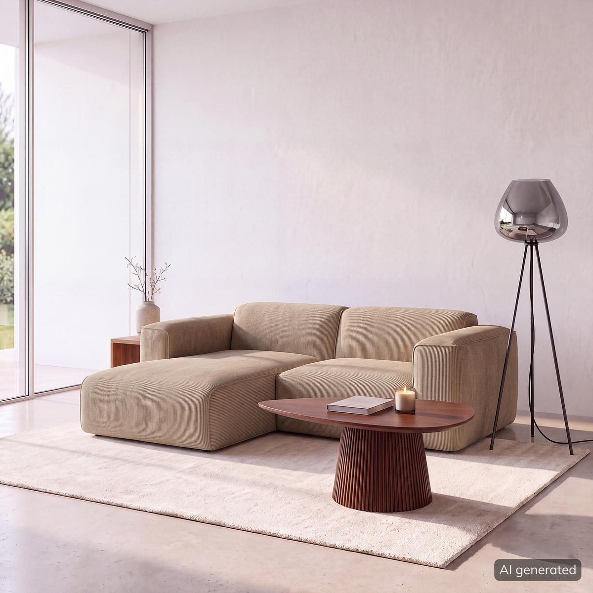 1,5-SITZER ECKSOFA mit Longchair - Taupe/Schwarz, Kunststoff/Textil (260/173cm) - home24