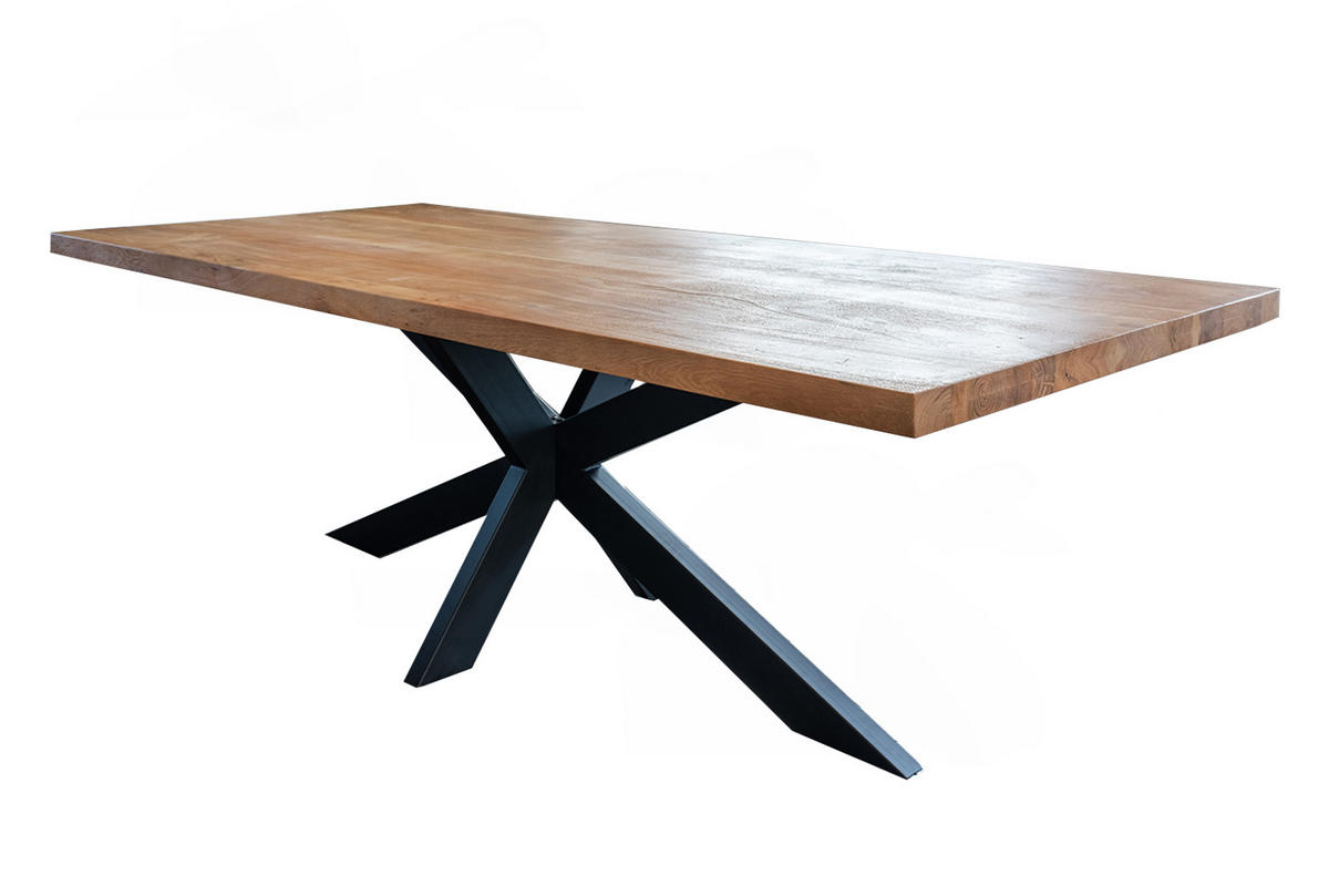 ESSTISCH MIT GERADER KANTE SELVA Braun Akazie - Schwarz/Braun, Holz/Metall (200/100/78cm) - KAWOLA