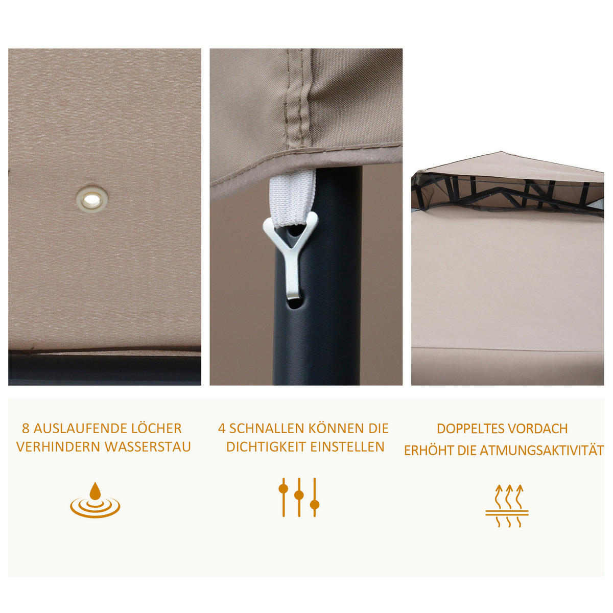 PAVILLON, Grau/Cremeweiß, Polyester, Metall - Grau, Kunststoff (294/265/294cm) - Outsunny