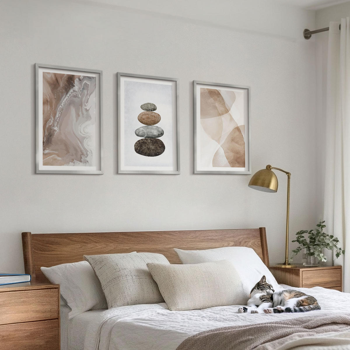 BILDER SET 3er Set - 40x60 cm Silberner Rahmen - Abstrakte Pastellformen - Silberfarben, Kunststoff (40/60cm) - TULUP