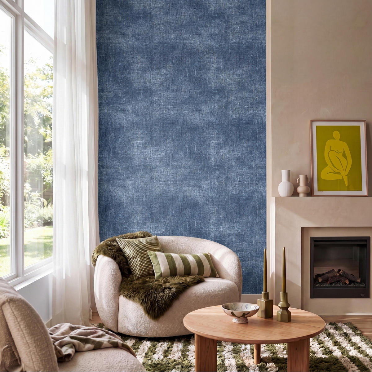 TAPETE - Leinen - Textur - Muster - Denim - Rustikal - 160x260 cm - Blau, Papier (160/260cm) - OnlyWow