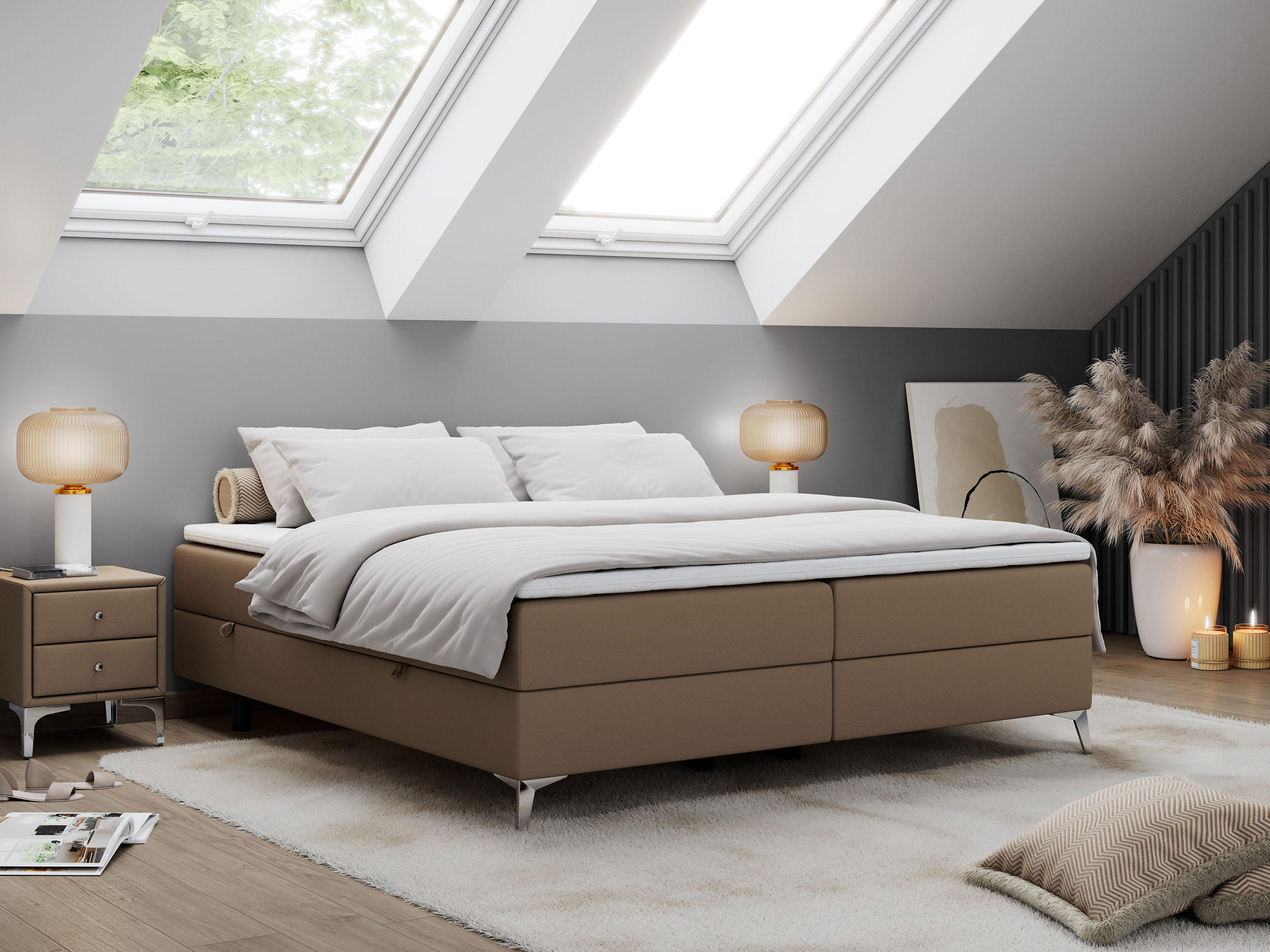BOXBETT LESS 180/200 Braun Kunstleder - H3 - Braun, Holz/Textil (180/200cm) - MKS