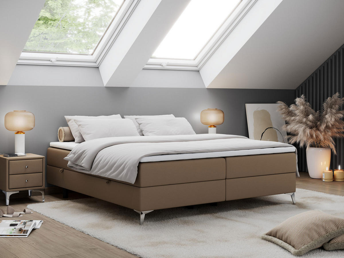 BOXBETT LESS 200/200 Braun Kunstleder - H4 - Braun, Holz/Textil (200/200cm) - MKS