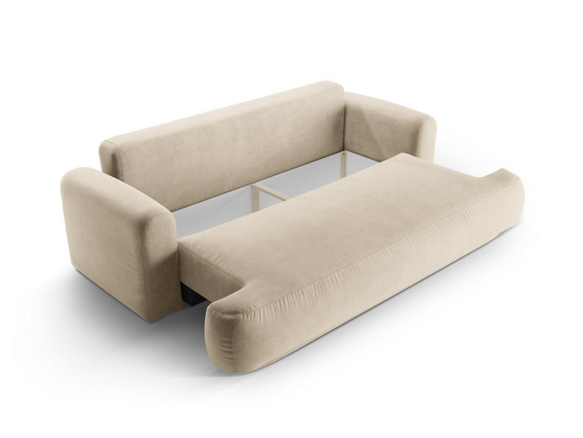 SOFA ausklappbar mit Bettkasten Ella aus Samt leichtes beige 3 Sitzplätze - Creme, Textil (271/94/108cm) - Micadoni