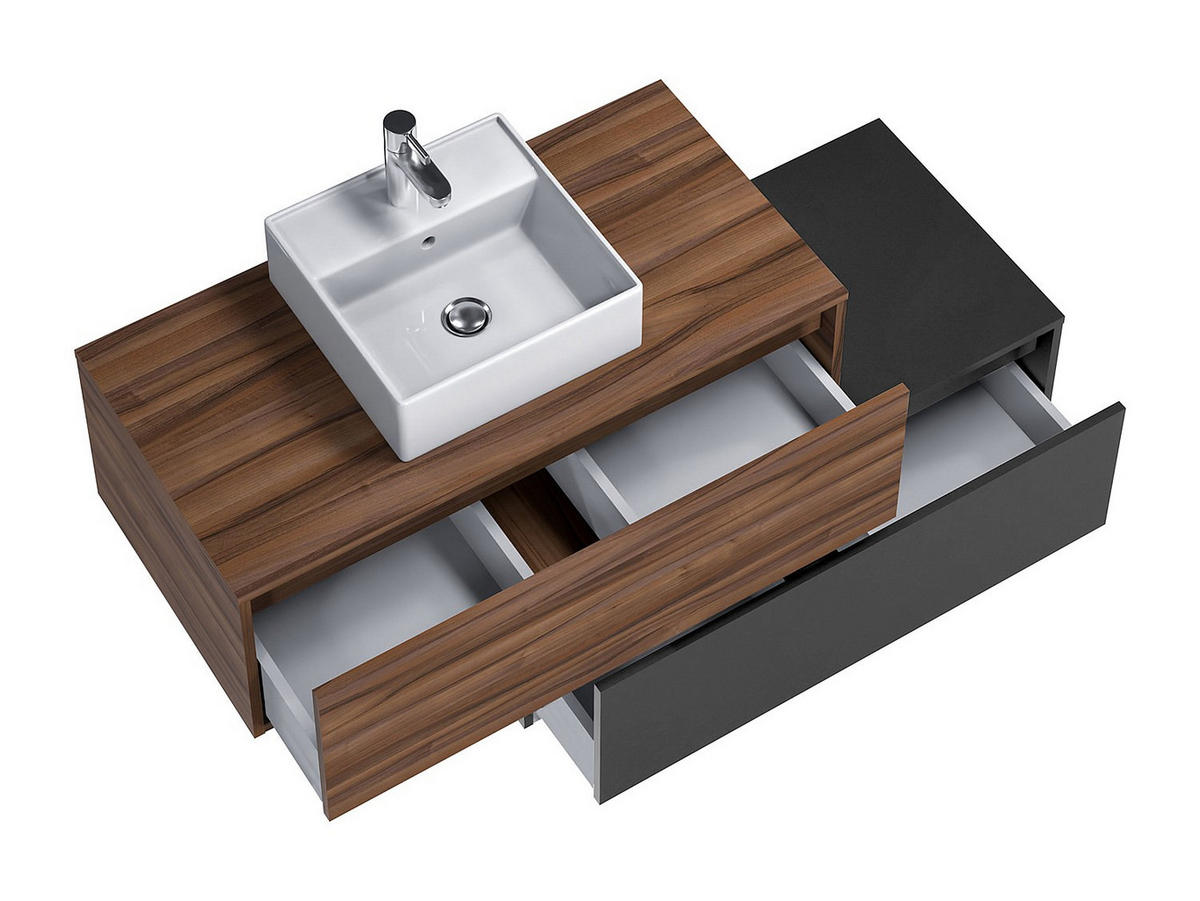 EINZELWASCHTISCH - 94cm x 47cm - Holzspan - anthrazitgrau, naturfarben dunkel - TEANA - Anthrazit, Holz (94/32/47cm) - Vente-Unique