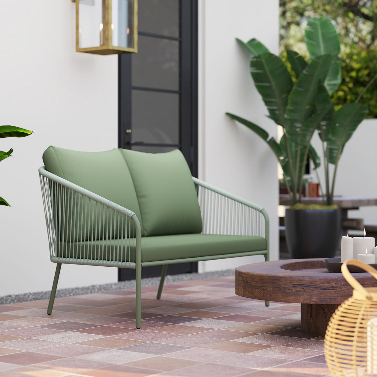 GARTENBANK DE-13502 2-Sitzer mit Geflecht, Stahlrahmen Grün - Grün, Metall (112/76/72cm) - ComfortXL