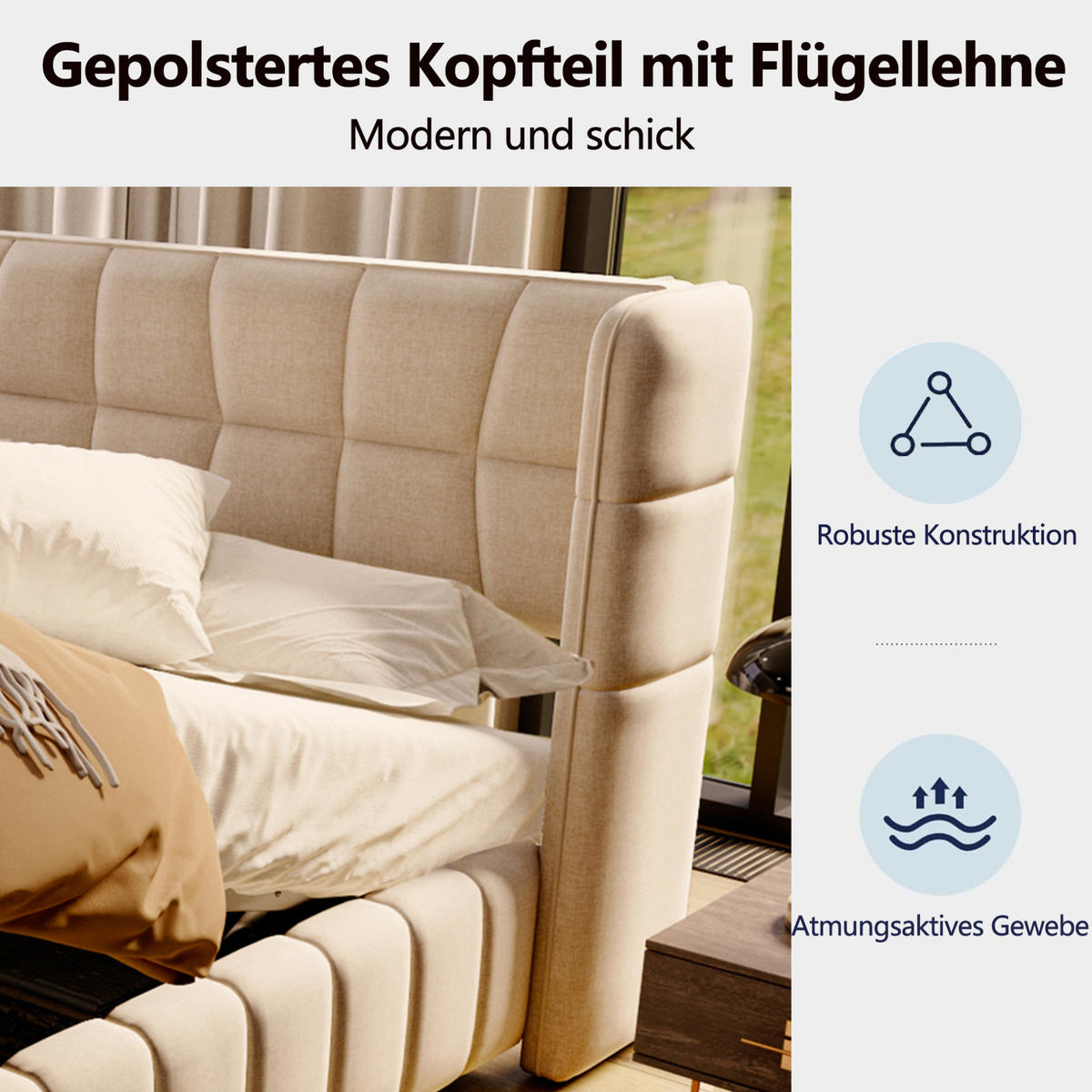 POLSTERBETT mit Stauraum und Lattenrost 180x200 cm Stoff Beige - Beige, Metall (180/200cm) - Meubliv