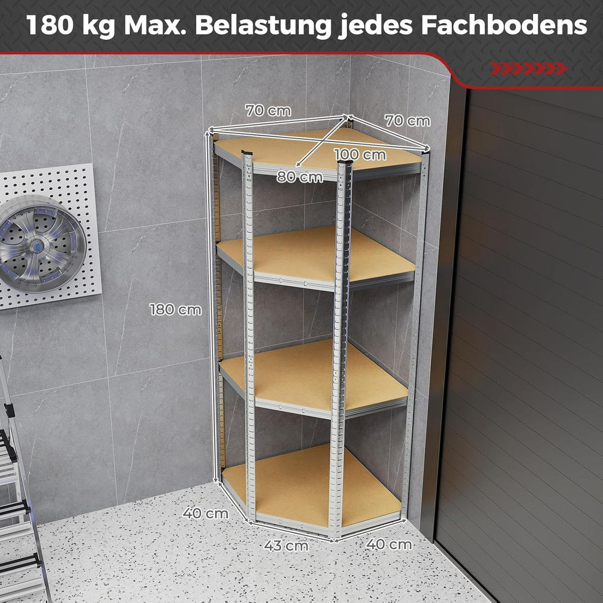 SCHWERLASTREGAL Silber - Silberfarben, Holz (70/180/70cm) - COSTWAY