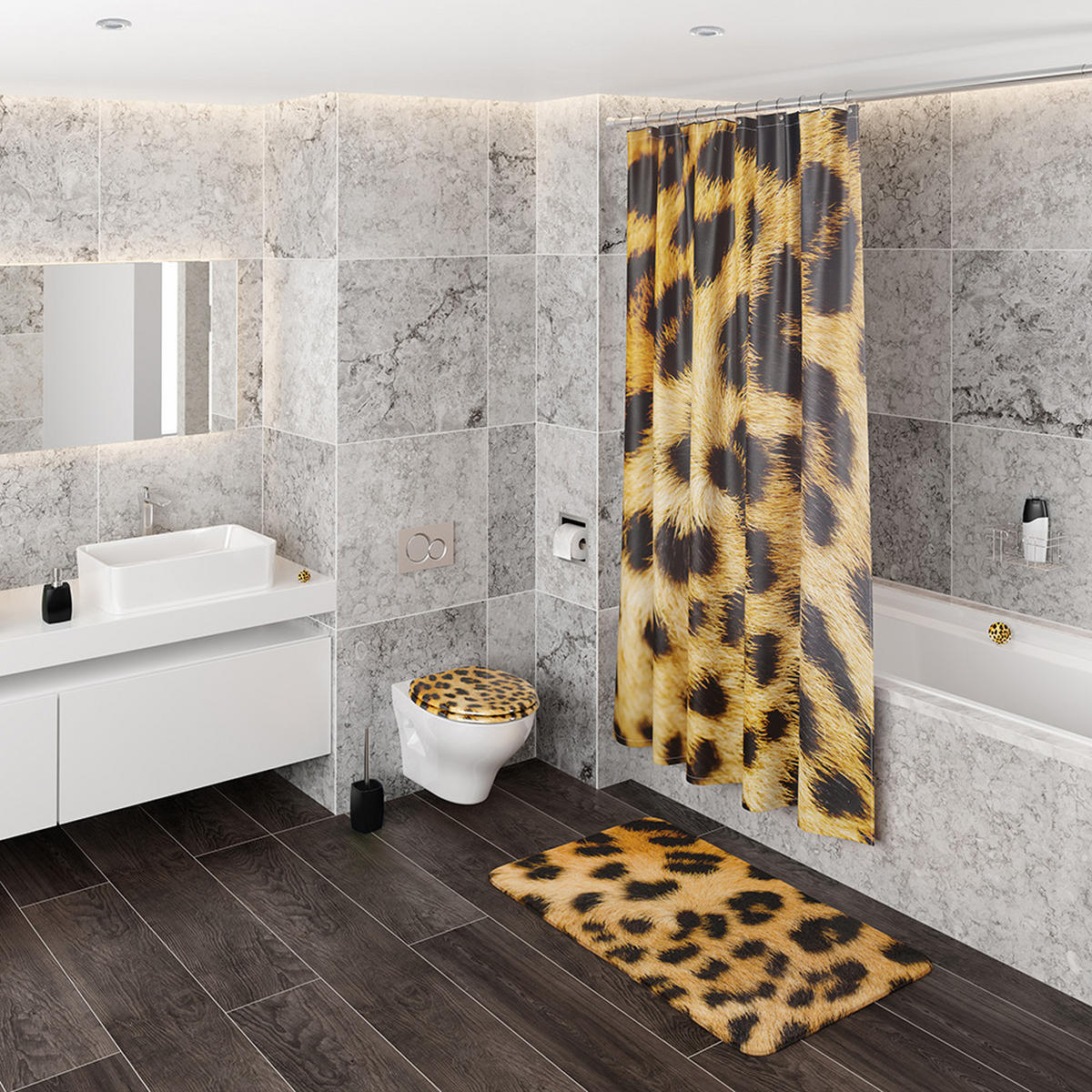 WC-SITZ Absenkautomatik Leopardenfell - Braun, Holzwerkstoff (38/6/47cm) - Sanilo