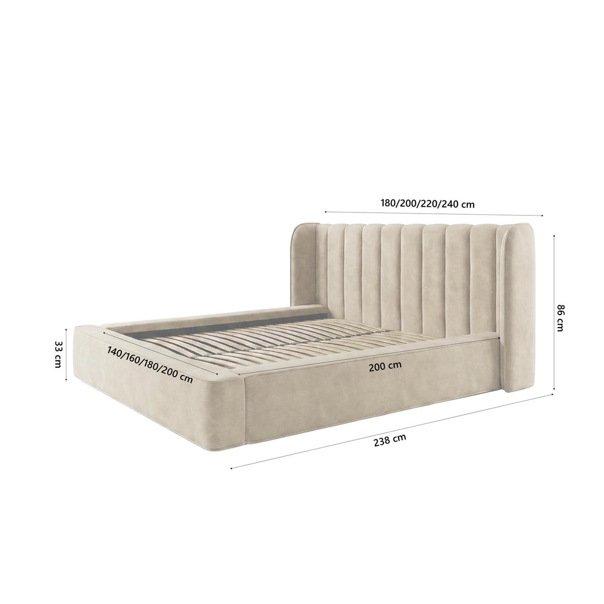 POLSTERBETT GONDO 160x200 cm, Beige - Beige, Textil (200/160cm) - Fedve