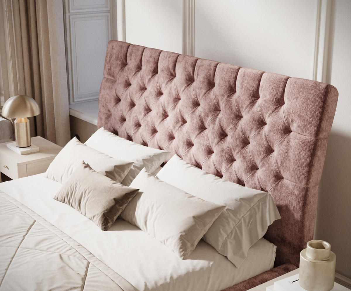 POLSTERBETT Vezzola Rosa 180/200 cm im Chenille-Stoff - Pink/Schwarz, Holz/Holzwerkstoff (180/200cm) - Maison de Reve