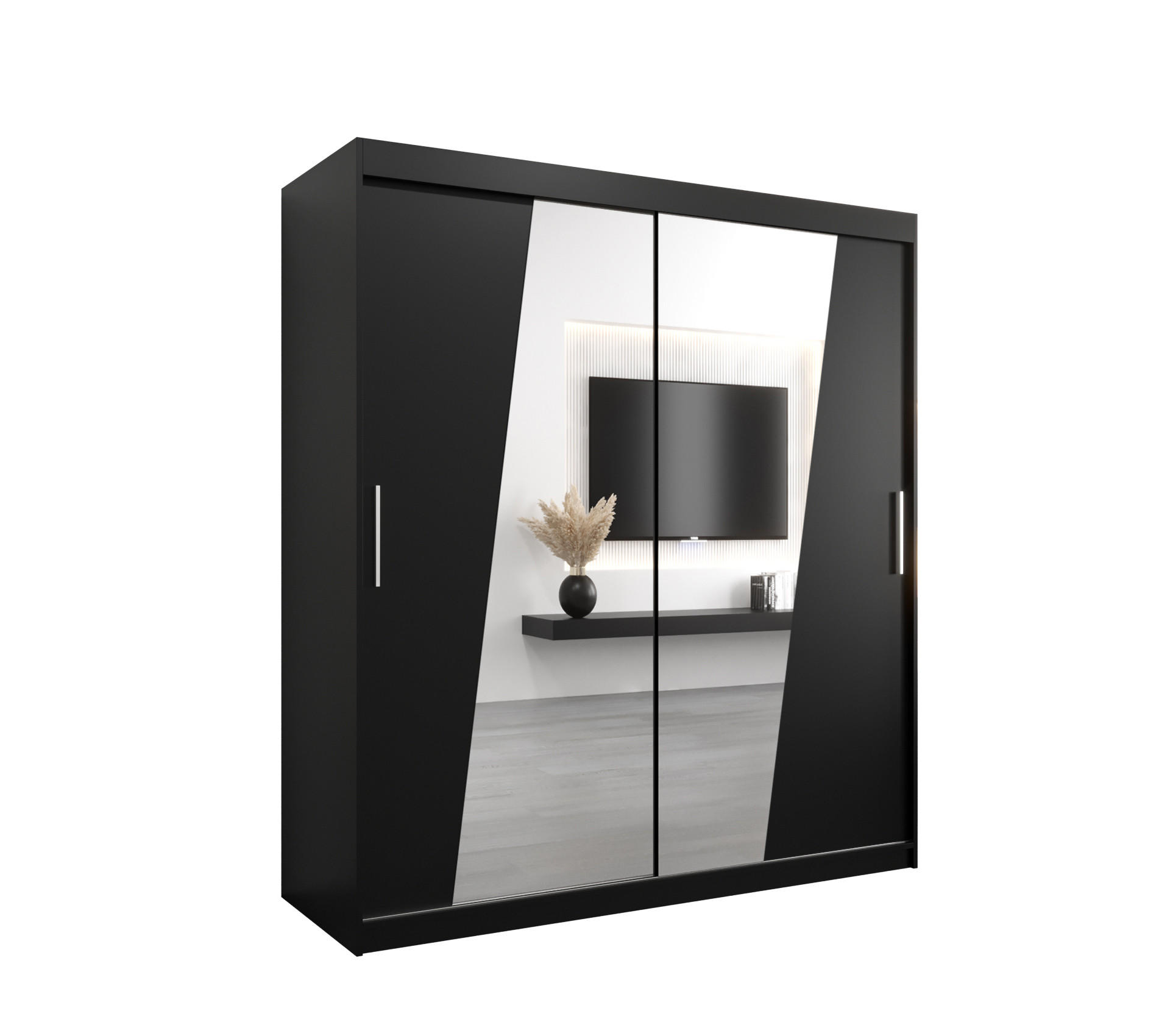 Abiks Möbel Schwebetürenschrank Schwarz, Schwarz 180x200x62 cm