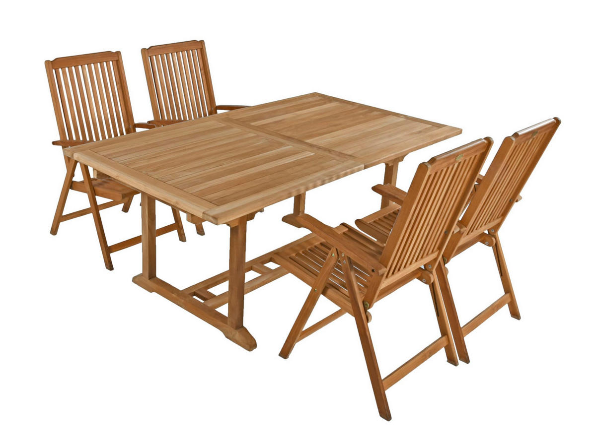 GARTEN-SITZGRUPPE Mads 5-teilig Gartenmöbel-Set - Teakfarben, Holz - DELUKE