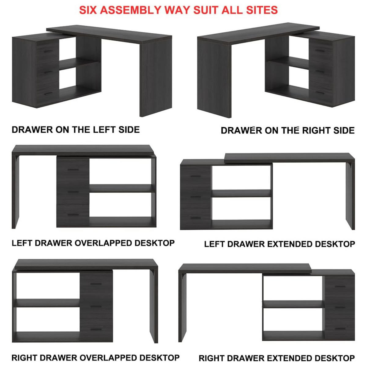 SCHREIBTISCH mit Schubladen flexibel 140 x 50 x 76 cm - Dunkelgrau, Holzwerkstoff/Metall (50/140/76cm) - Quality Elegance