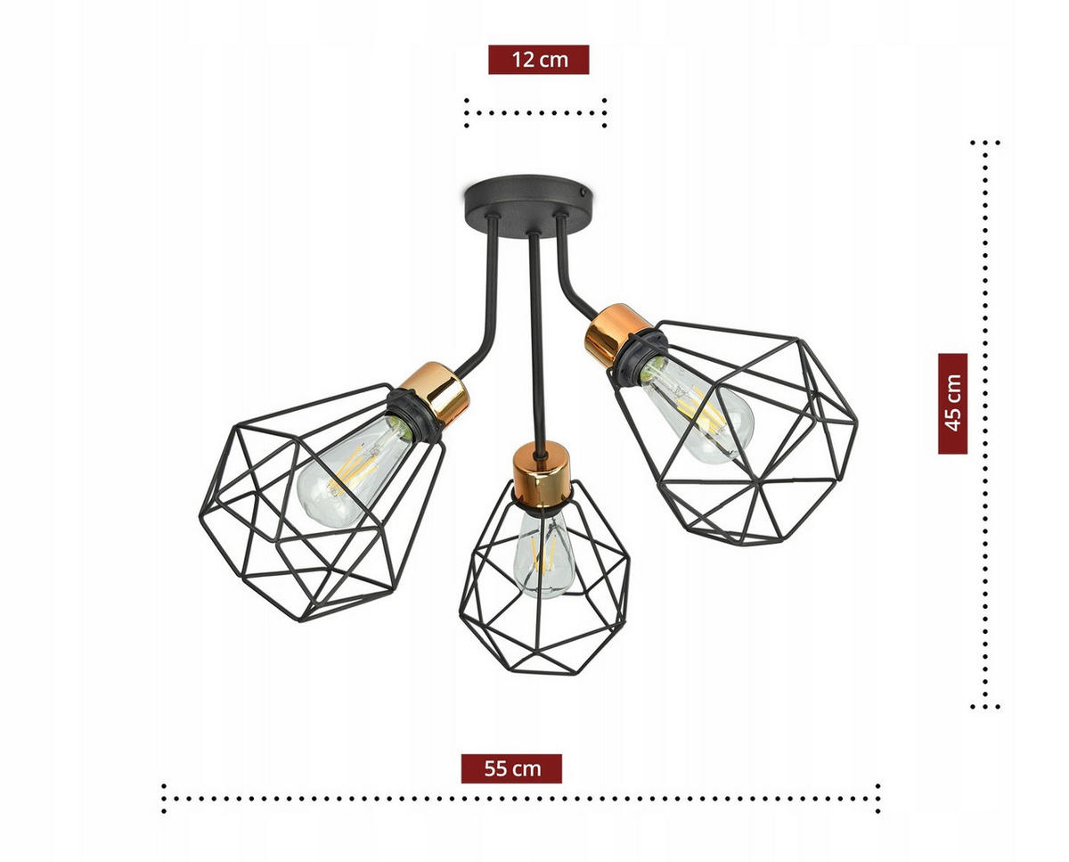 DECKENLEUCHTE EDISON II - Goldfarben/Schwarz, Metall (55/55/45cm) - kiki design