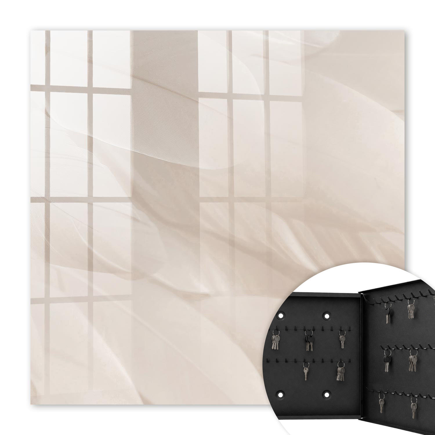 SCHLÜSSELBOX Schwarz 30x30 cm- Türöffnung nach rechts - Cremige Leichtigkeit - Creme, Metall (30/30/5cm) - TULUP