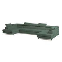 WOHNLANDSCHAFT URMANO Grün Boucle-Stoff mit Schlaffunktion - Grün, Holz (395/89/190cm) - MASSENO