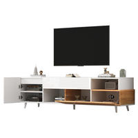 FERNSEHSCHRANK aus Spanplatte 180x38x50 cm Weiß/Naturfarben mit Hochglanzfront, 1 Schublade und 7 Fächern - Hellbraun, Holzwerkstoff (180/50/38cm) - Modfu