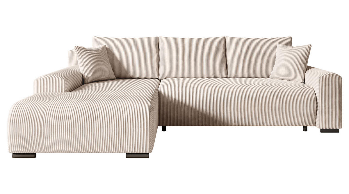 ECKSOFA Nelly mit Bettkasten und Schlaffunktion, Cordstoff in L-Form - Creme, Textil (270/185cm)