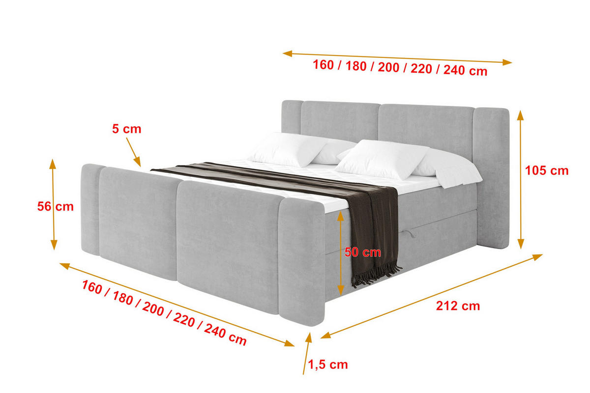 BOXBETT mit Matratze H3 - EVON Zanozek - 140x200 cm Grau - Greige, Holzwerkstoff (140/200cm) - ALTDECOR