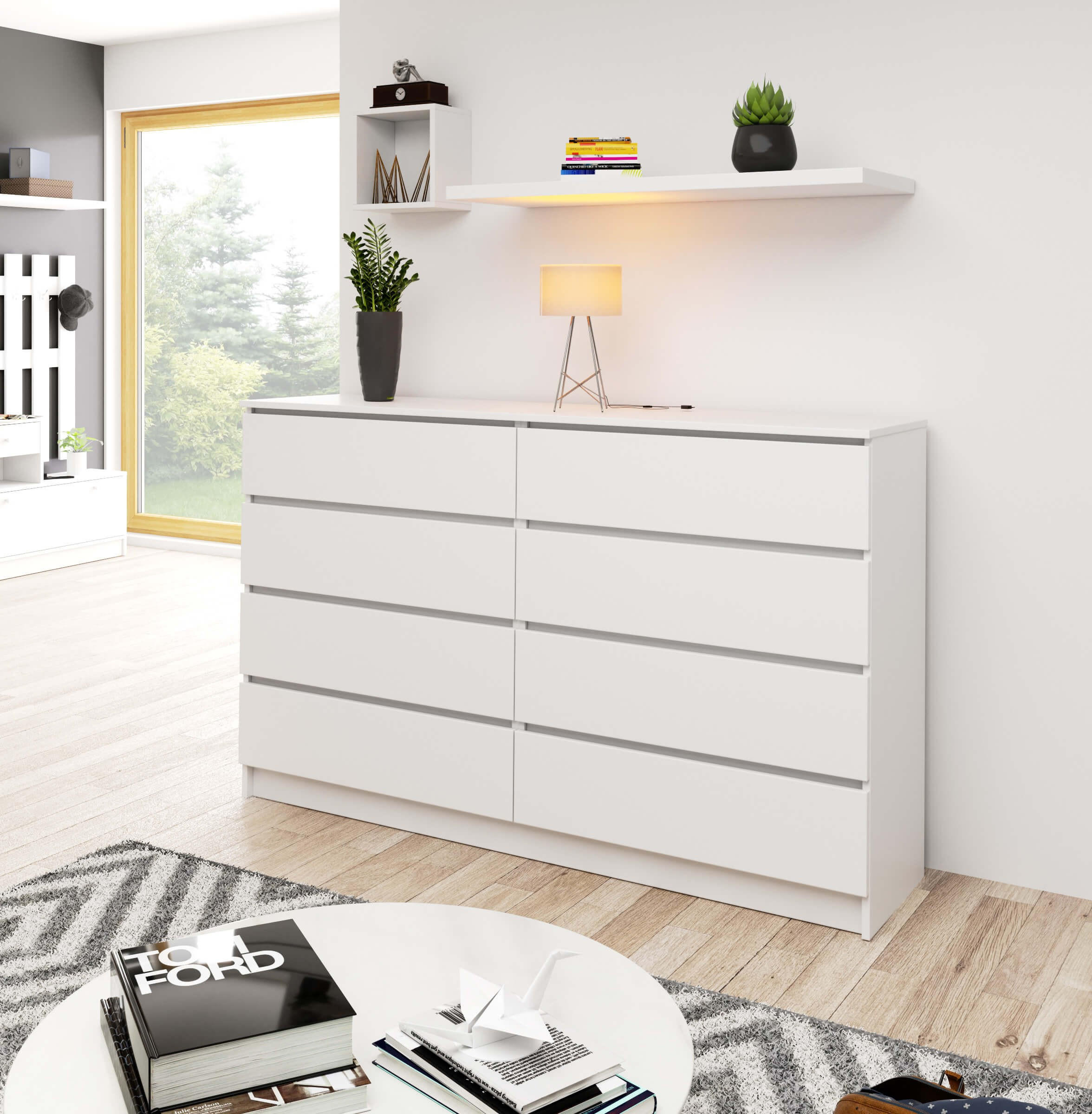KOMMODE Weiß 160x40x99 cm - Weiß, Holzwerkstoff (160/99/40cm) - Akord