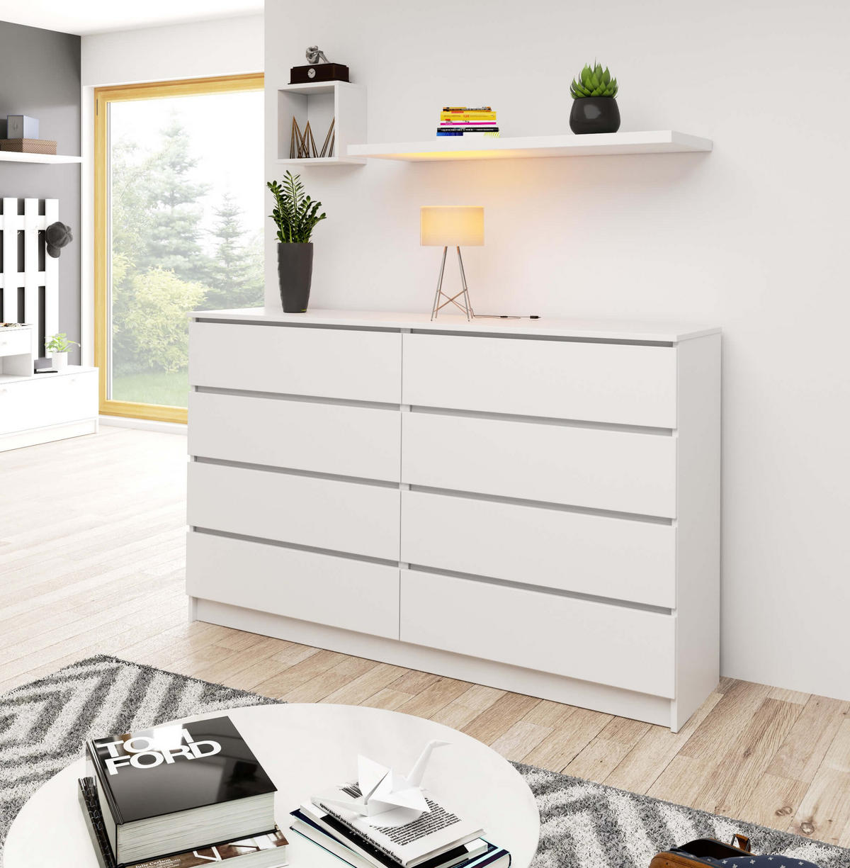 KOMMODE Weiß 160x40x99 cm - Weiß, Holzwerkstoff (160/99/40cm) - Akord