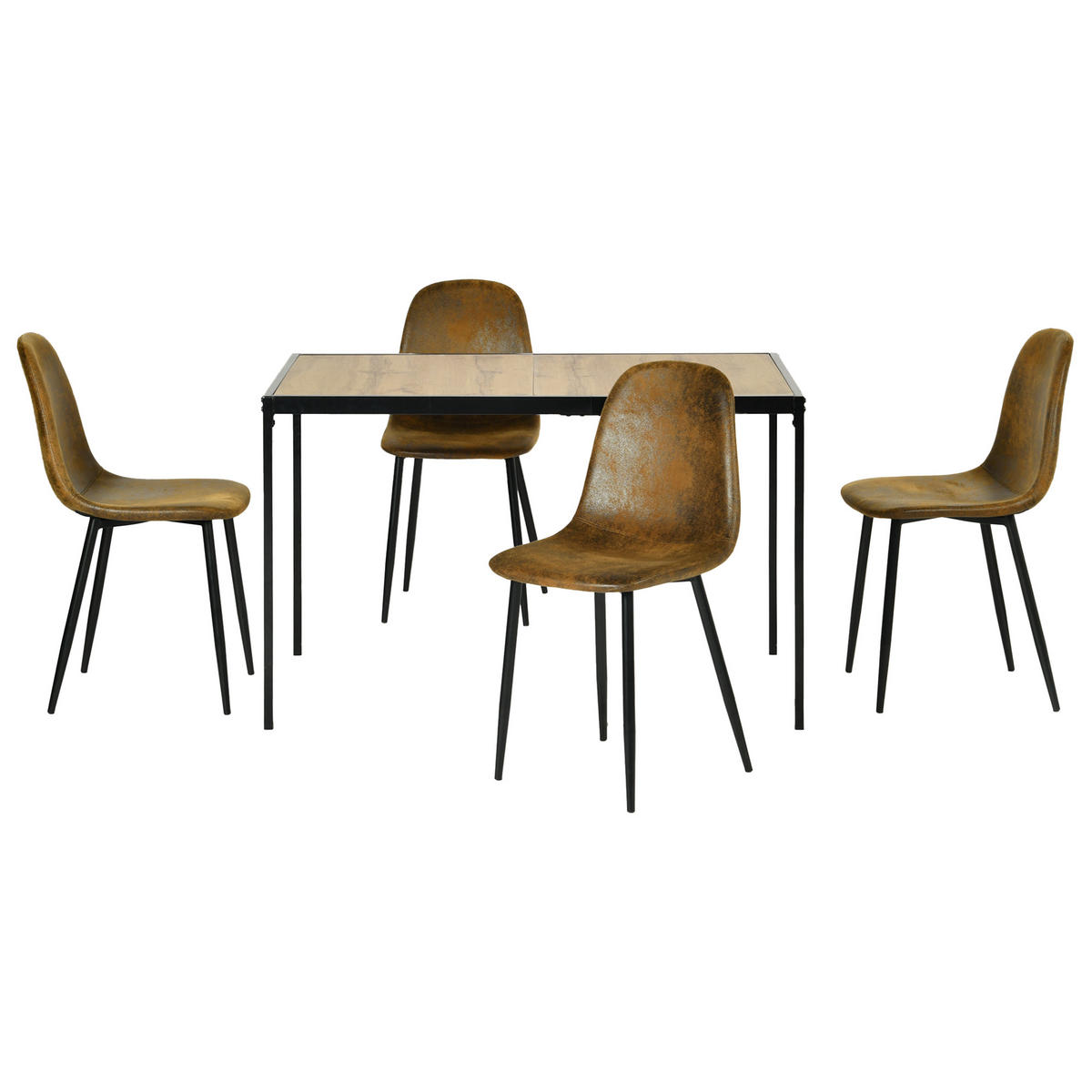 ESSZIMMER SET – 1 Tisch + 4 Stühle – Holzoptik & Wildleder - Braun, Holzwerkstoff/Metall (120/75/80cm) - Urban Meuble