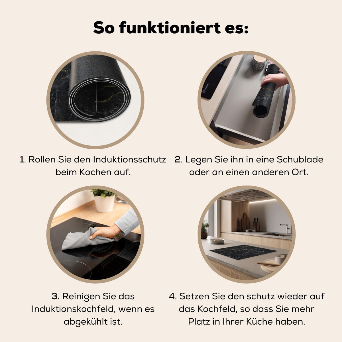 HERDABDECKPLATTE Marmor - Schwarz - Gold - Grau - Marmorstruktur 57x51 cm - Goldfarben, Kunststoff (57.6/51.6/0.2cm) - MuchoWow