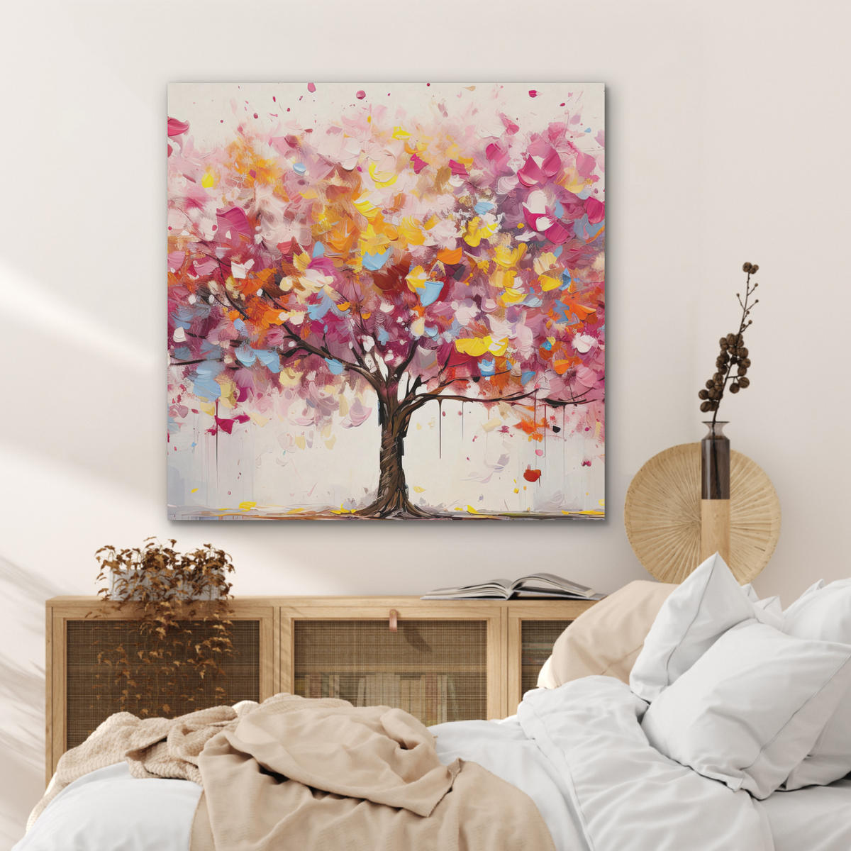 AKUSTIKPANEEL Aquarell - Baum - Kunst - Abstrakt 90x90 cm - Multicolor, Textil (90/0.9/90cm) - MuchoWow