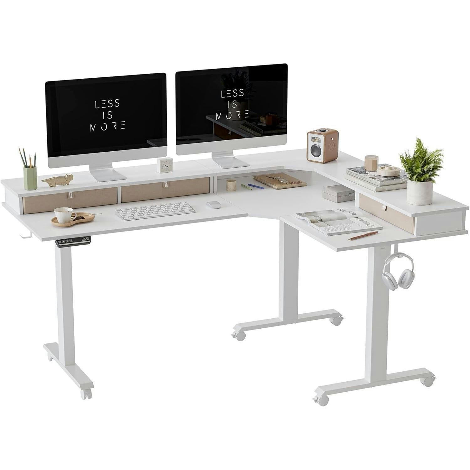 SCHREIBTISCH Höhenverstellbar Elektrisch L-Form 190 x 160 cm Weiß/Weiß - Weiß, Metall (190/160/120cm)