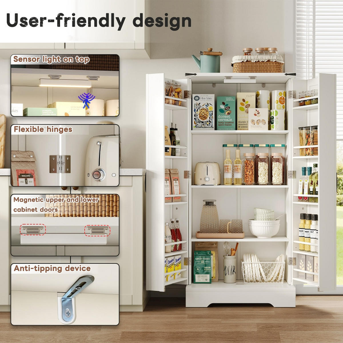 KÜCHENSCHRANK Weiß, LED Beleuchtung, Landhausstil, 60/128,5/35 cm - Weiß, Kunststoff (35.8/60/128cm) - Rolipo