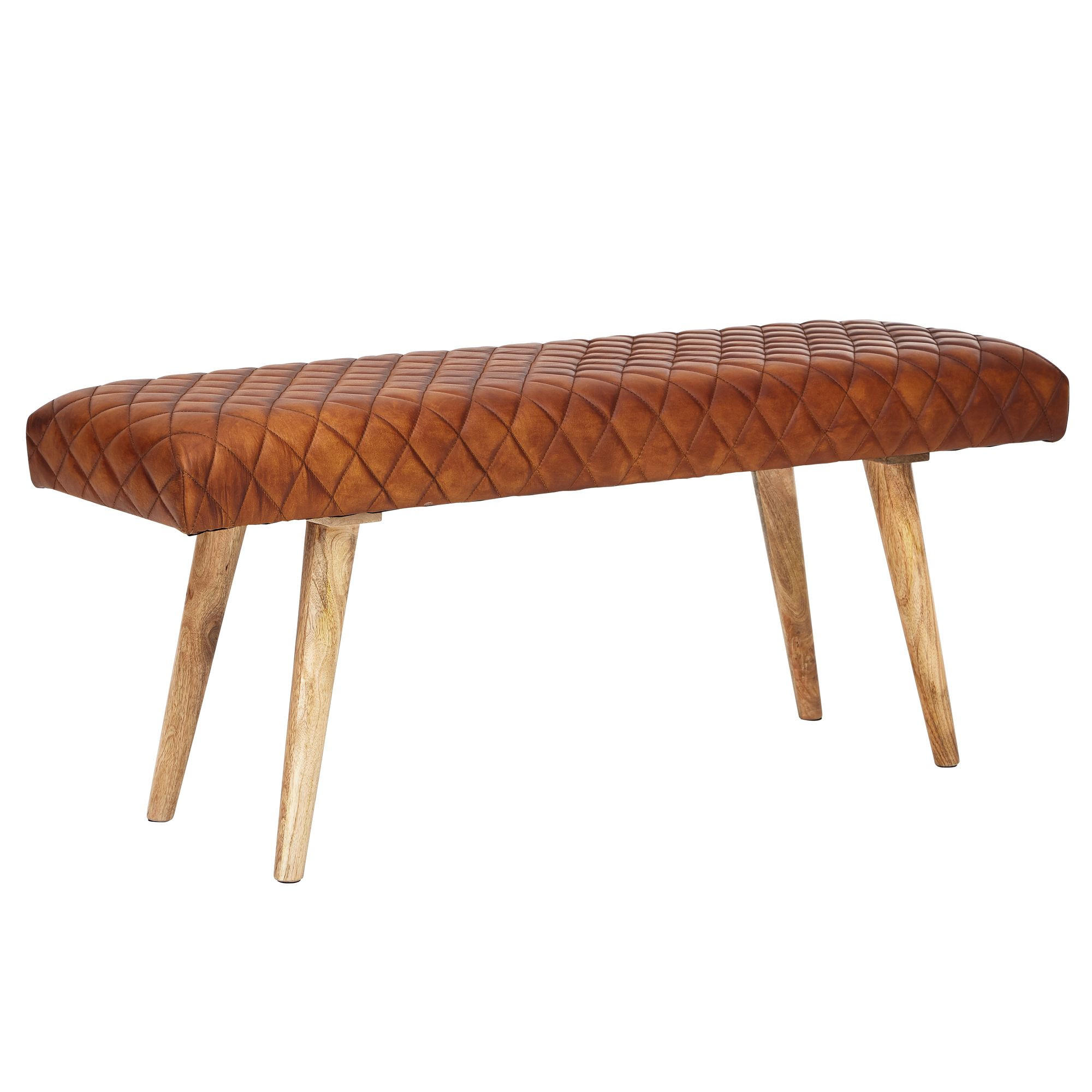 SITZBANK – Leder/Massivholz, 115x53x38 cm, Braun, ohne Lehne - Braun, Leder/Holz (115/53/38cm) - KADIMA DESIGN