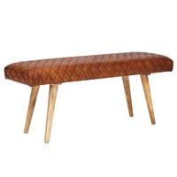 SITZBANK – Leder/Massivholz, 115x53x38 cm, Braun, ohne Lehne - Braun, Leder/Holz (115/53/38cm) - KADIMA DESIGN